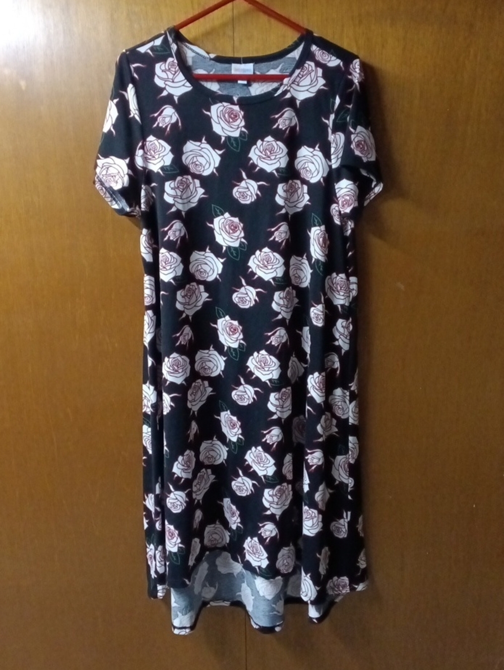 LuLaRoe Black Midi Dress with Pink Rose Print NWOT